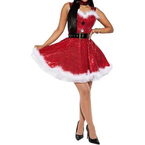 زي Owl's-Yard Mrs Santa Claus التنكري للنساء بحزام لعيد الميلاد فستان عيد الميلاد الفاخر زي عيد الميلاد التنكرية