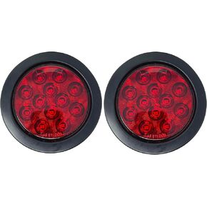 4 Pcs 4" Inch Round 12 LED Trailer Tail Lights Kit Round Led Stop Turn Tail Back-up Reverse Fog Lights Reflective Lens Grommet 3-Prong Wire Pigtails for Truck Trailer RV Bus Jeep 12V (2 Red + 2 White)