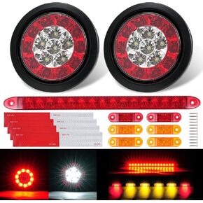 4 Inch Red White Round LED Trailer Lights Kit with Light Bar and Side Marker Lights 2PCS 4" Trailer Tail Lights Kit Stop Brake Reverse Light Kit for Trucks Trailer RV Boat