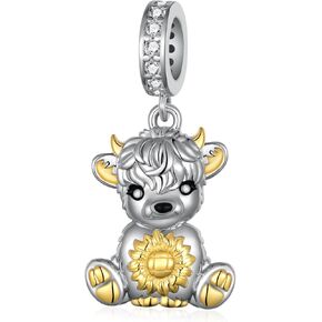 Highland Cow Charm 925 Sterling Silver Cow Charms for Birthstone Highland Cow Gifts for Women