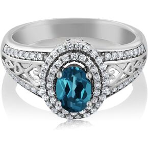 Gem Stone King 925 Sterling Silver London Blue Topaz Engagement Ring For Women (1.36 Cttw, Oval 6X4MM, Gemstone Birthstone, Available In Size 5, 6, 7, 8, 9)