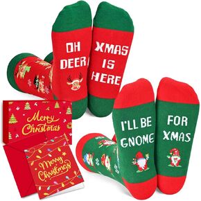 HAPPYPOP Christmas Gifts Stocking Socks for Women Men - Xmas Stuffers Elf Socks with Greeting Card 2 Pack