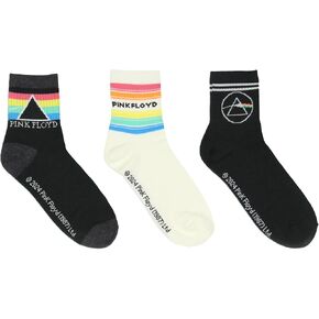 Bioworld Pink Floyd Socks Women's Socks Dark Side Of The Moon Rainbow Designs 3-Pack Adult High Ankle Bone Novelty Quarter Crew Socks