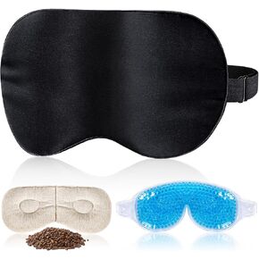 Silk Sleep Mask Light Blocking, LC-dolida Cooling Eye Mask for Sleeping, 3-in-1 Sleeping Mask Includes Silk Senna Seed and Gel Eye Masks for Women Men Dry Eye