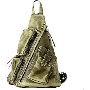Sling Bag for Women Men, Vintage Crossbody Backpack, Multi-Purpose Shoulder Casual Daypack, Chest Bag Fanny Packs (Retro Green)