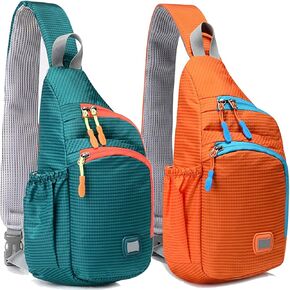 Peicees Small&Small Sling Backpack Waterproof Unisex Shoulder Bag Chest Crossbody Daypack, Pack of 2 Turquoise&Orange
