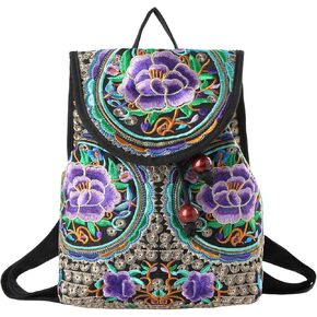 Goodhan Vintage Embroidered Women Backpack Ethnic Travel Handbag Shoulder Bag Flower Purse