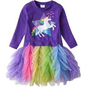 سويت شيرت للفتيات الصغيرات من VIKITA فستان توتو ناعم من القطن بأكمام طويلة للحفلات من التول للأعمار من 2 إلى 8 سنوات in Kuwait