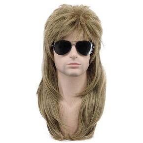karlery Long Straight Light Brown 80s Disco Mullet Wig Halloween Costume Wig Cosplay Punk Rock Wig (Brown)