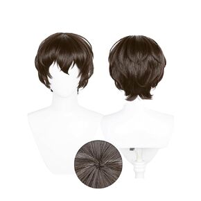 OSIAS Dazai Osamu Wig Deep Brown Natural Curly Voluminous Synthetic Heat Resistant Hair