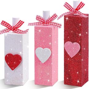 Valentine's Day Table Block Decoration Glitter Valentine Tiered Tray Decor Wooden Tabletop Sign Glitter Centerpieces for Valentine's Day Wedding Anniversary Party Tray (Red/Pink/White)