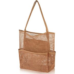 Beach Bag, Large Beach Mesh Tote Bag with 5 Mini Pockets, Foldable Sandproof Mesh Beach Bag, Boho Mesh Pool Bag for Swimming Travel Shopping in Kuwait