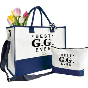 Best G.G. Ever Tote Bag Gifts, Canvas Tote Bag for Women, G.G. Gifts, Cosmetic Bag, Beach Bag and Makeup bag, Travel Bag Gifts for G.G., Canvas Tote Bag With Zipper, Mothers Day Christmas Gifts A5