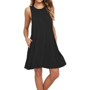 BEUFRI Tie Dye Dresses for Women Summer Beach Sleeveless Sundress Pockets Swing Casual Loose Tshirt Dress M