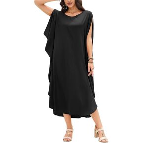 Bsubseach Kaftan Dresses for Women Batwing Sleeve Beach Cover Up Solid Color Plus Size Caftan Long Loungewear Dress