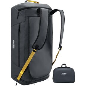 MIER Foldable Travel Duffle Backpack Lightweight Large Duffel Bag with Shoes Compartment for Traveling Camping Hiking Weekender for Men Women Water & Wear Resistant, 60L, Black