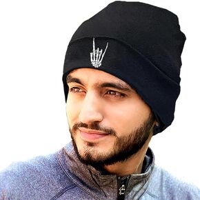 Skull Finger Beanie Black Beanie for Men Women Beanies Hats Men Winter Warm Knitted Knit Hat Hip Hop Cap Men Chemo Cap Headwear Women Unisex Cuffed Beanie Skateboard Accessories Gift Men's Skullies