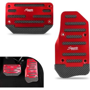 2 PCS Automatic Car Accelerator Brake Alloy Structure Metal Rubber Non-Slip Pedal, No Drilling Required Non-Destructive Installation Sports Style Pedal for Automatic Transmission Cars (Red)