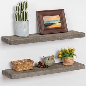 Floating Shelves | 8" Deep Rustic Reclaimed Barnwood Wall Hanging Shelves with Invisible Heavy-Duty Metal Bracket | Wall Mounted | Farmhouse Style | 48 inches, 2 PCs, Distressed Natural