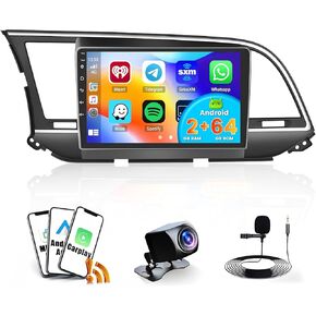 [2G+64G] Hikity 2024 New Android Stereo for Hyundai Elantra 2016 2017 2018, 9 Inch Touchscreen Wireless Carplay Android Auto Radio with GPS Navigation WiFi Bluetooth Backup Camera