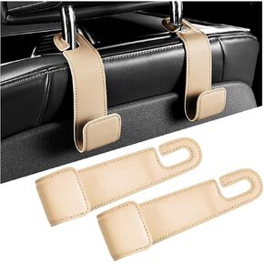 2PCS Car Seat Headrest Hook, Leather Vehicle Seatback Organizer Hanger for Hanging Purses Bags Coats, Auto Seat Back Storage Hook Accessories, Universal for SUV, Sedan, Truck (Black)