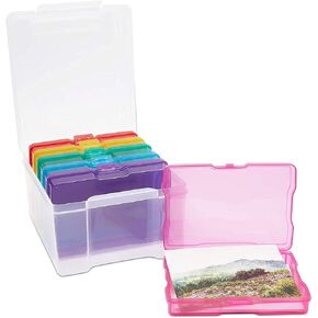 Paper Junkie 4 x 6 Inch Photo Storage Box with 6 Inner Cases, Plastic Box, Crafts, Seeds, Art Supplies, Craft Organizers and Storage for Home, School, Classroom (7 Pieces) - Sticker Box Organizer