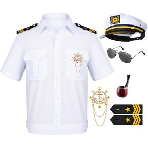 6PCS Men's Yacht Captain Sailor Costume Adult Shirt Hat Accessories Set Party Cosplay