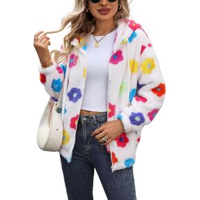 Womens Fleece Jacket Fall Winter Full Zip Sherpa Coat with Hood S-5XL