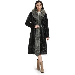 Women Real Fur Coat Natural Mink Fur Jacket Real Fox Fur Collar and Sleeve Cuffs Winter Warm Fur Overcoat