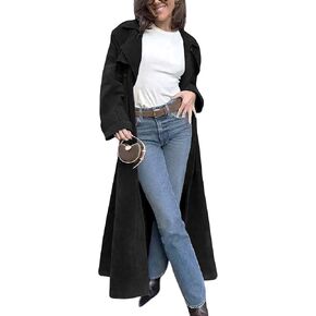 utcoco Womens Faux Suede Long Trench Coat Notched Lapel Double Breasted Pea Coat Overcoat with Belt