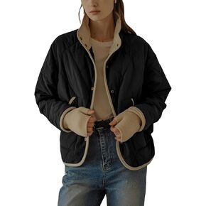 Faleave Women's Quilted Jacket Button Down Puffer Jacket Lightweight Coats Padded Outwear with Pockets