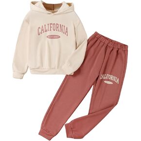 Girl's 2 Piece Outfits Letter Graphic Long Sleeve Sweatshirt Hoodie and Sweatpants Sweatsuits Sets