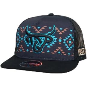 LOST CALF 3D Black Logo Turquoise Aztec - Hats Cap, One Size-X-Large