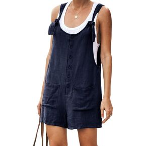 KirGiabo Women's Summer Overalls Oversized Shorts Sleeveless One Piece Linen Rompers Strap Adjustable Wide Leg Jumpsuits