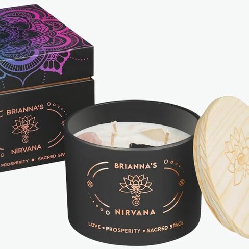 Crystal Manifestation Candle, Attract Love & Abundance | Rose Quartz | Clear Quartz | Obsidian | 3 Cotton Wicks | Meditation Candle | Healing Crystal Candle | Candles with Crystals Inside in Saudi Arabia