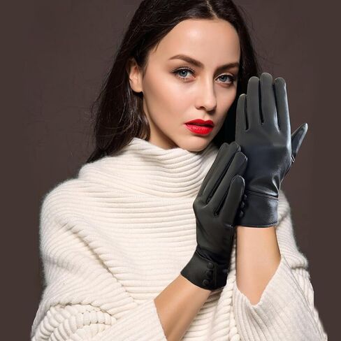 Tomily Women's Winter Leather Gloves,Touch Screen Outdoor Fleece Lined Windproof Driving Dress Gloves in Saudi Arabia