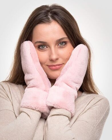 Futrzane Modern Gloves - Womens Faux Fur Lined Mittens - Fluffy Ladies Gloves in Kuwait