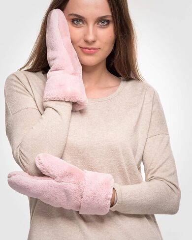 Futrzane Modern Gloves - Womens Faux Fur Lined Mittens - Fluffy Ladies Gloves in Kuwait