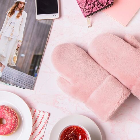 Futrzane Modern Gloves - Womens Faux Fur Lined Mittens - Fluffy Ladies Gloves in Kuwait