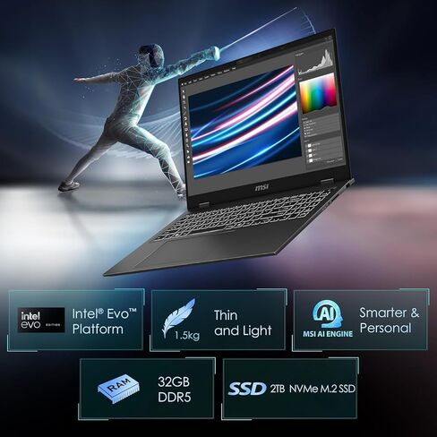 كمبيوتر محمول MSI Prestige 16 AI Evo: Intel Ultra 7-155H، شاشة 16 بوصة UHD+ OLED، 32 جيجابايت DDR5، 2 تيرابايت NVMe SSD، HDMI، قارئ بطاقة SD، Win 11 Pro: Stellar Gray B1MG-020US in Saudi Arabia