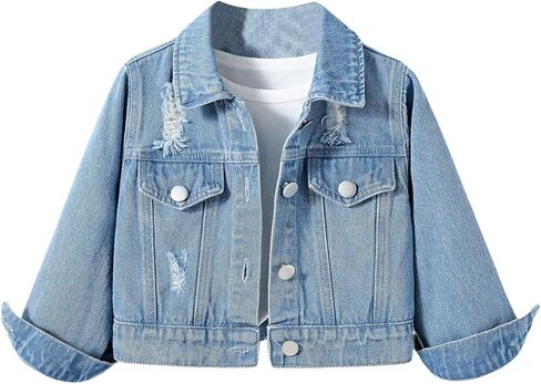 Verdusa Girl's Ripped Long Sleeve Single Breasted Collar Denim Jackets Outerwear in Saudi Arabia