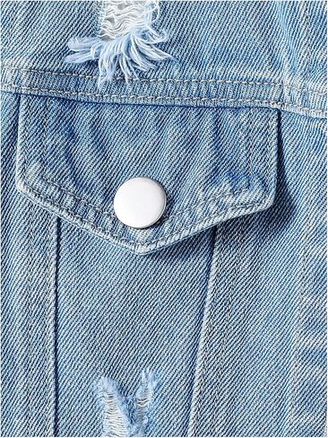 Verdusa Girl's Ripped Long Sleeve Single Breasted Collar Denim Jackets Outerwear in Saudi Arabia