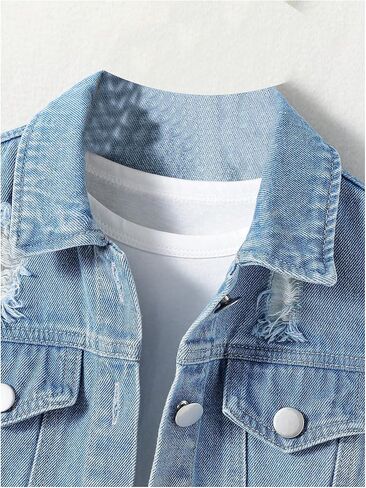 Verdusa Girl's Ripped Long Sleeve Single Breasted Collar Denim Jackets Outerwear in Saudi Arabia
