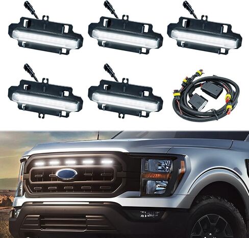 AUXLIGHT 5-PCS LED Grille Lights for For-d F150 OEM XL/XLT 2021-2022 Accessories, Upgraded Factory Grill Lamps Kit with Adapter & Wiring Harness (White) in Saudi Arabia