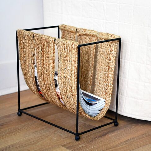 Main + Mesa Woven Jute and Metal Magazine Holder, Natural/Black in Saudi Arabia