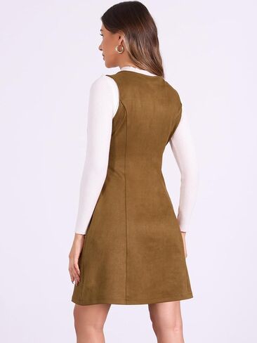 فستان Allegra K Pinafore العام للنساء بدون أكمام وجيوب وفساتين كاجوال كلاسيكية من الجلد السويدي الصناعي in Saudi Arabia