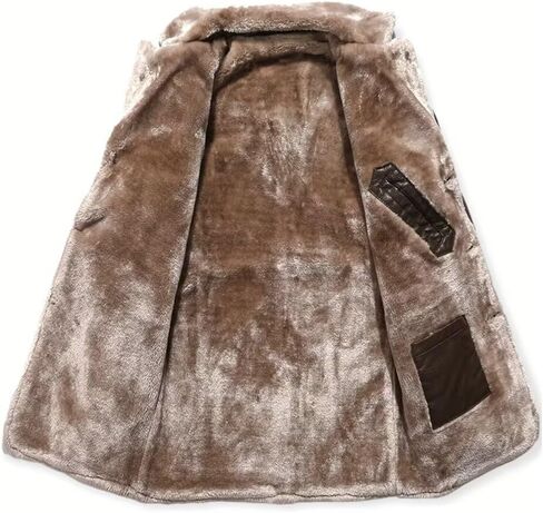 INVACHI Men's Faux Leather Fur Collar Mid-Length Jacket Padded Lining Winter Warm Lapel Trench Coat in Kuwait