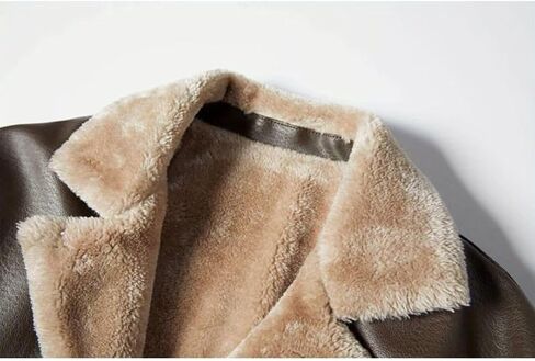 INVACHI Men's Faux Leather Fur Collar Mid-Length Jacket Padded Lining Winter Warm Lapel Trench Coat in Kuwait