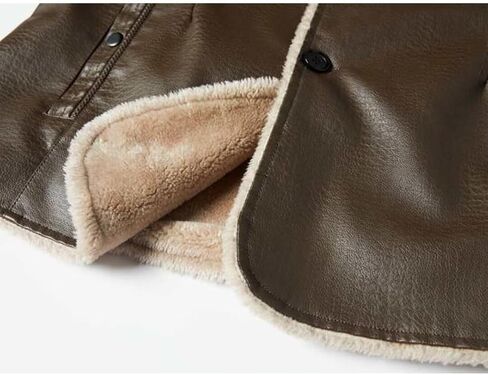 INVACHI Men's Faux Leather Fur Collar Mid-Length Jacket Padded Lining Winter Warm Lapel Trench Coat in Kuwait