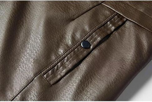 INVACHI Men's Faux Leather Fur Collar Mid-Length Jacket Padded Lining Winter Warm Lapel Trench Coat in Kuwait